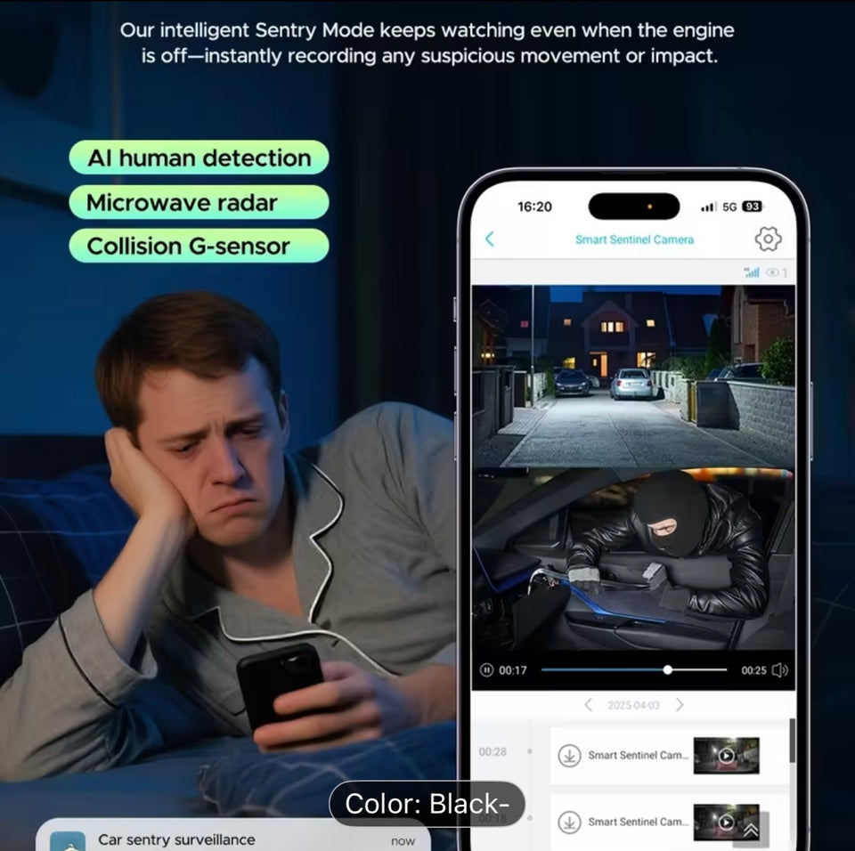 * Dash Cam* ki gen koneksyon *LTE*, sa vle di li ka itilize rezo mobil (tankou 4G) pou li voye videyo sou entènèt oswa sou telefòn ou.